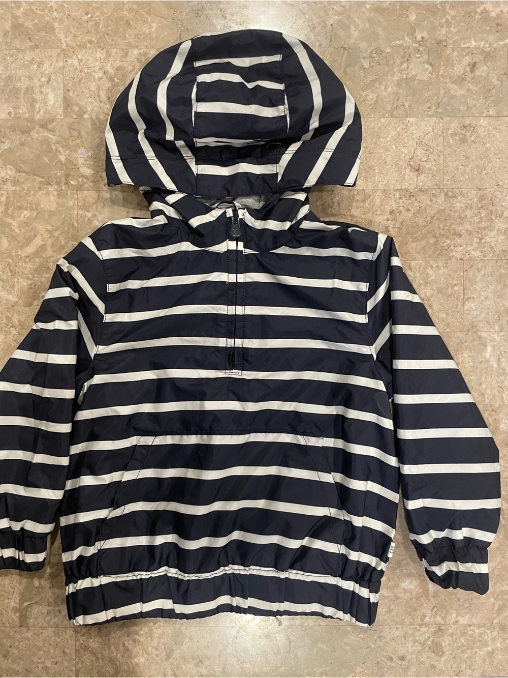 Fall Navy & White Striped Hooded Pullover lined windbreaker Jacket - Kids